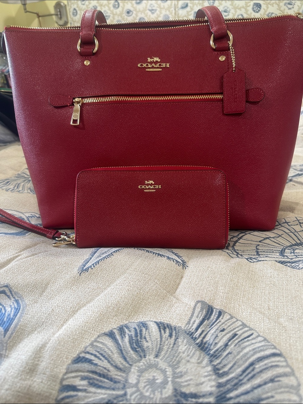 Coach Red Leather Tote with Matching Red Wallet!!   Perfect condition